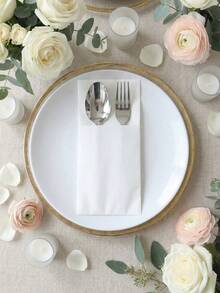 10/15pcs Disposable White Cutlery Bags With Cutlery Pocket, Elegant Disposable Paper Napkin Bags For Wedding, Birthday, Baby Shower, Anniversary, Bridal Party, Graduation, Holiday Party, Party Supplies, Home Decor, Tabletop Decoration, Kitchen & Dining Accessories - Pure White - View 8