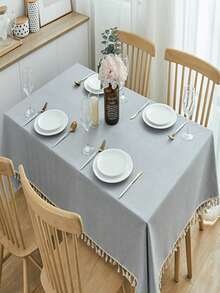 1pc Plain Linen Tablecloth, Rectangular For Dining Table, Tea Table, Outdoor, Restaurant - Grey - View 1