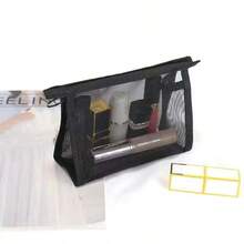 Ins Style Mesh Makeup Bag For Women - Large Capacity Portable Clear Cosmetic Pouch, Make Up Bag Toiletry Bag Cosmetic Bag Makeup Storage Travel - Black - View 4