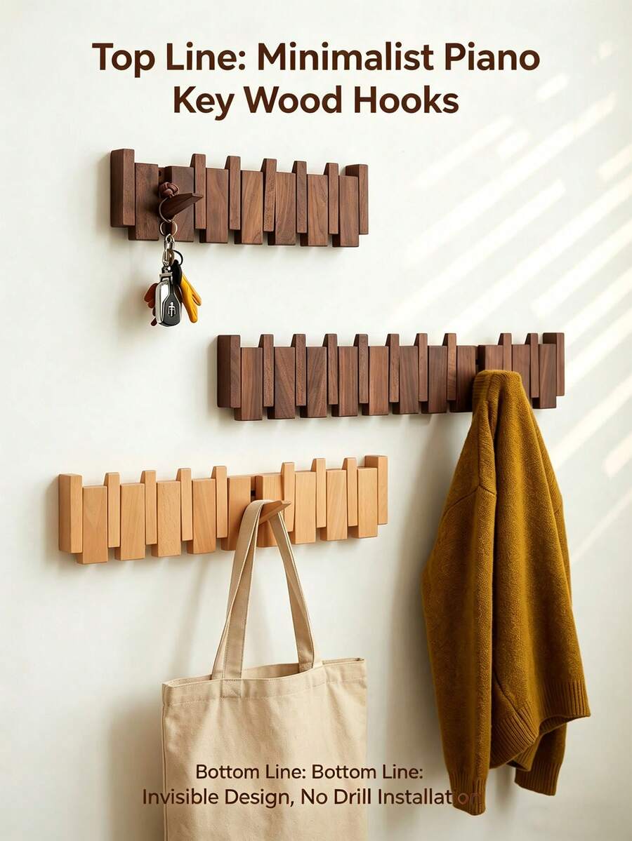 1个木质壁挂式挂钩，现代钢琴造型，可用于悬挂外套、钥匙、帽子、毛巾、包包、围巾等物品，节省空间，是玄关收纳的理想之选，也是时尚家居装饰卧室、客厅、厨房、浴室的收纳方案，经久耐用的木质结构。