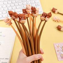 5支装创意熊形摇摆笔，软橡胶笔身，柔软可爱硅胶摇摆笔，0.5mm黑色墨水，出墨流畅，卡通风格外观，美观大方，适合学生使用，减压笔，学校办公文具（款式随机） - 多色 - 查看 9