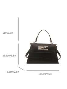 女士鳄鱼纹压花手提包，新款时尚简约高品质别致单肩斜挎包 - 黑色 - 查看 3