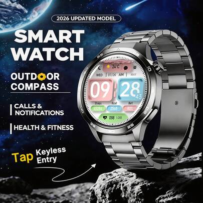 KENPANG NFC Access Card Smart Watch Tap Keyless Entry Wireless Call & Message Alerts 24/7 Health Fitness Tracker Outdoor Sport Watch With Built-In Compass For Men Women Daily Waterproof Zinc Alloy Case Compatible IOS Android