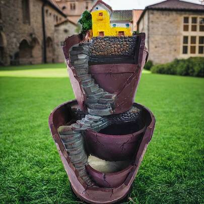 1pc, Sky City Resin Flower Pot Gardening Vintage Decoration Ornament Pot Ceramic Plant Pot Cactus Plant Pot Flower Pot Container Planter With Drainage Hole Home Office Desk Garden Gift Idea, Home Decoration, Garden Decorationc