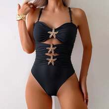 Solid-Color One-Piece Swimsuit - Feminine, Tight-Fitting, Open-Front, Five-Star Women's Swimsuit For Girls - 白色 - 查看 7