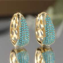 1 Pair Bohemian Luxury Copper Earrings, Hollow Carved Earrings With Synthetic Turquoise, Ideal Accessory For Weddings, Banquets And Parties, Great Gift For Friends And Family - Two-color - View 2