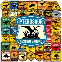 50pcs Vintage Dinosaur Warning Stickers, Creative Jurassic Decor Waterproof Stickers Suitable For Luggage And Skateboards - 50 Retro Dinosaur Warning Stickers - View 1