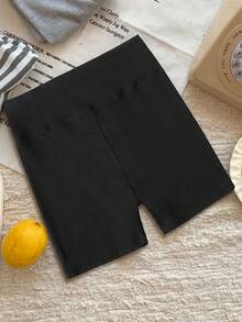 Girls' High Waisted Stretchy Leggings Shorts, Black Elastic Safety Pants For Big Tween Girl Size 7-12, Anti-Chafing Comfortable Inner Wear Tights(YY1374) - Black - View 2