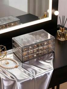 1pc 72-Slot 3-Layer Velvet Jewelry Box, Drawer Style Earring Necklace Ring Organizer - Multicolor - View 2