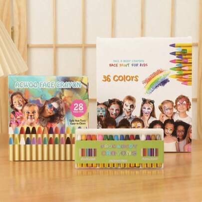 12/16/28 Colors Face Paint Crayons In Transparent Plastic Box, Face Painting Pencils