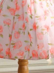 Đầm công chúa không tay, dài đến đầu gối, chất liệu chiffon, in họa tiết hoa dễ thương cho bé gái, thích hợp cho mùa hè. - Hồng - Xem 8