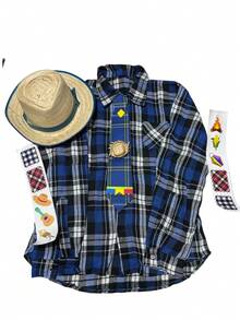 Children's June Festival T-Shirt With Checkered Pattern, Hat, Tie, And Sticker - Blue - View 5