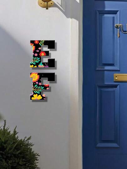 1pc Colorful Metal Flower & Letter Art Wall Decor, 2D Flat Iron Metal Wall Hanging Ornament, Waterproof & Rust-Proof, Easy To Hang, High-Quality Durable Metal Art Wall Decor, Suitable For Indoor & Outdoor Wall, Home, Bathroom, Bedroom, Living Room, Office Decoration, Perfect Gift For Family And Friends, Ideal Home, Holiday, Birthday, Party Gift