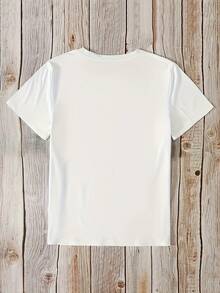 Camiseta de algodón de manga corta para mujer, camiseta con estampado de gato de dibujos animados, top informal de manga corta con cuello redondo, ropa de primavera y verano para mujer - Blanco - Ver 2