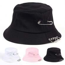 1pc Women's Bucket Hat With Metal Ring Brooch, Fashionable Bucket Hat, Casual Hat Suitable For Spring/Autumn Outings, Travel, Beach, Party - Multicolor - View 6