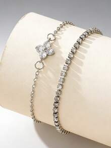 1 件/套简约钻石镶嵌花朵手链套装，精致锆石小众时尚百搭手链配饰 - 手鍊 - 查看 2