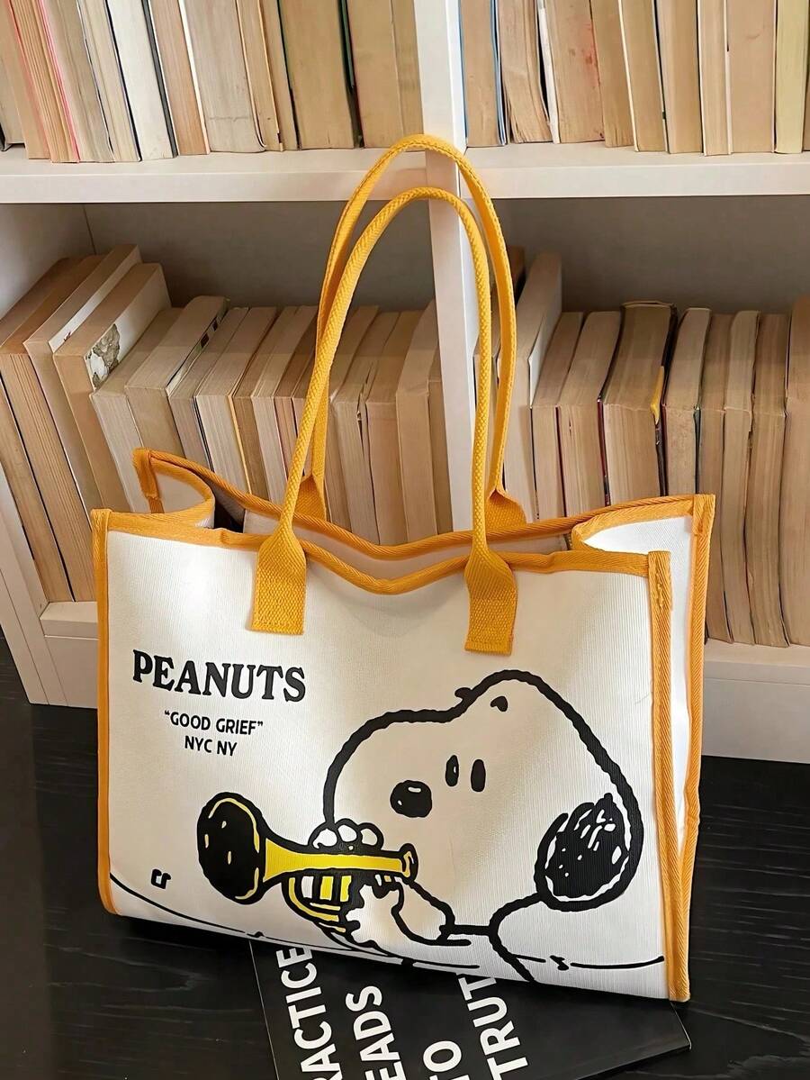 SNOOPY 史努比可爱花生漫画手提袋,大容量,适合校园通勤和日常出行,完美礼物,徒步旅行包 - A - 查看 1