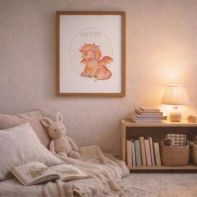 Họa tiết Rồng Ngựa năm nay, Trang trí phòng trẻ em theo chủ đề 12 con giáp Trung Quốc, Trang trí tường phòng bé, Tranh treo tường.