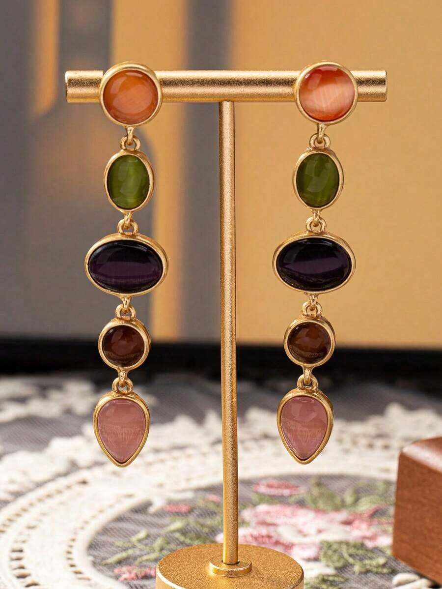 1pair Fashionable Retro European And American Style Simple All-Match Elegant Daily Luxury Earrings - Nhiều màu - Xem 1