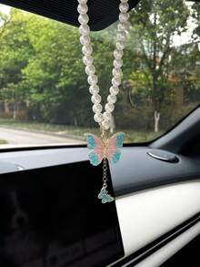 Faux Pearl Butterfly Car Pendant, Creative Car Hanging Decor, Rearview Mirror Accessory, Car Interior Decoration - Butterfly Style - View 10