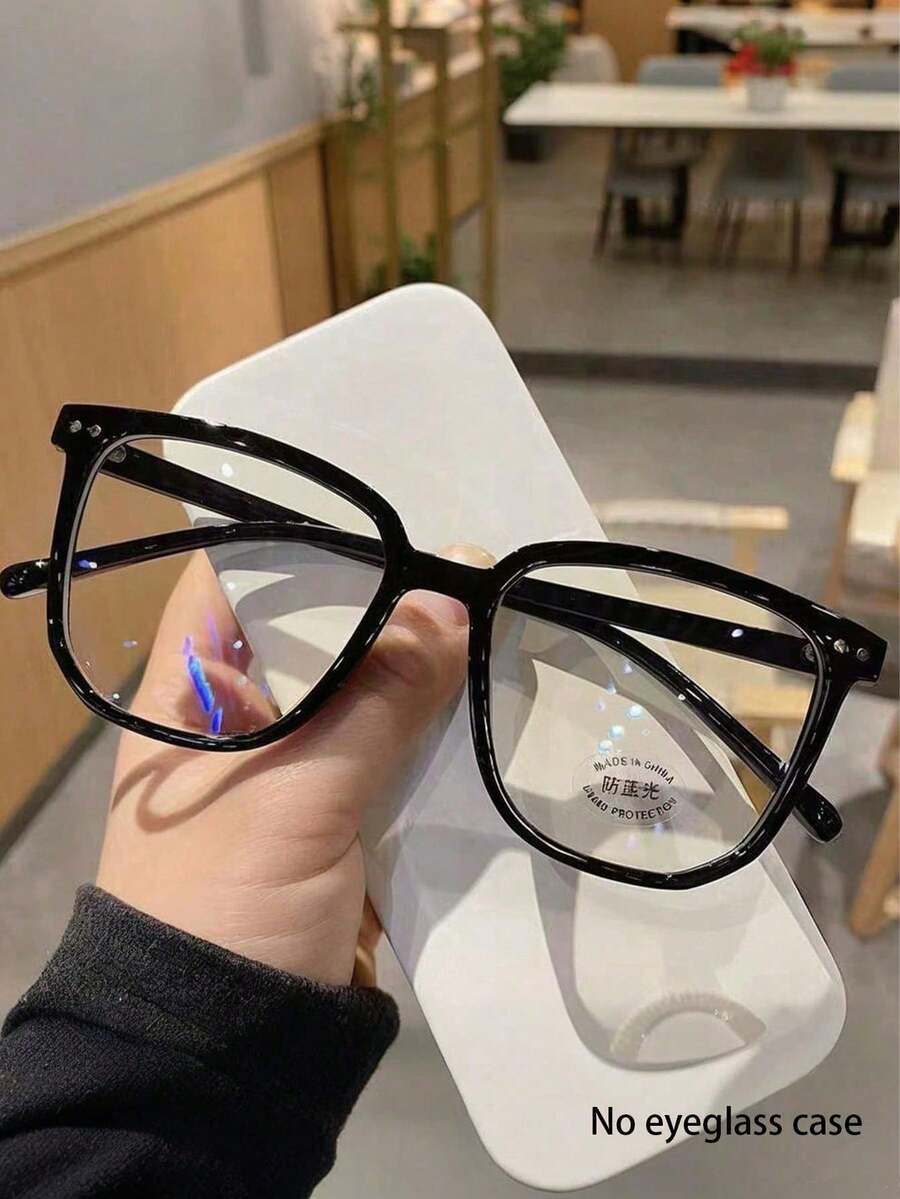 1 Pair Men's Plastic Square Frame Retro Classic Square Studded Fashionable Transparent Glasses - Black - View 1
