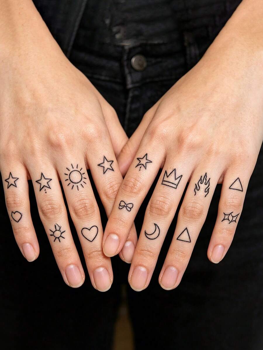 1 pieza Tatuaje temporal minimalista para el dedo, diseño pequeño y elegante, adecuado para uso diario - Multicolor - Ver 1