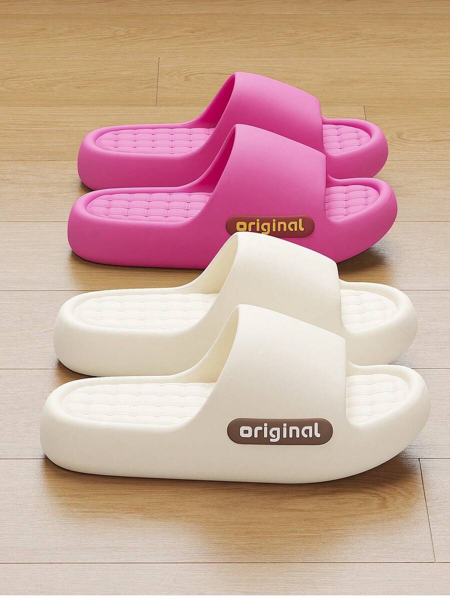 Women's Summer New Letter EVA Soft Bottom Slippers, Massage Insole Breathable Pillow Flip Flops