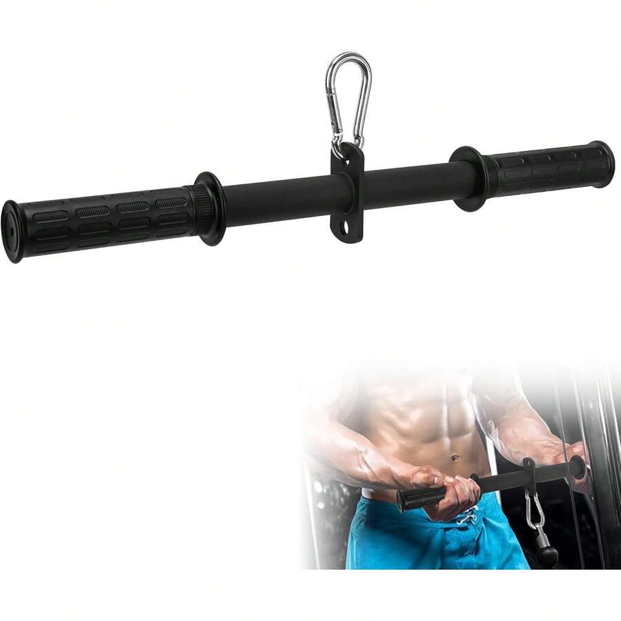 LAT Pull Down Attachments,Straight Bar Attachment,LAT Pull Down Bar Attachment Back Training,Tricep Bar, Bicep,Full Rotation - 黑色直桿 - 查看 1