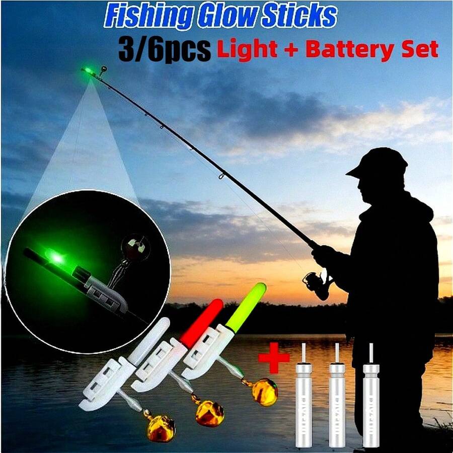 Set de 3/6 piezas + baterías Luz LED verde roja intermitente para varilla de pesca, campanas de mordida, herramientas de alarma (baterías incluidas) - Multicolor - Ver 1