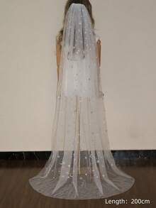 1件闪亮星月图案穆斯林新娘长款婚纱头纱，多种尺寸可选，附赠金属发梳，2026新款新娘系列，夏季，海滩风情 - 彩色 - 查看 12