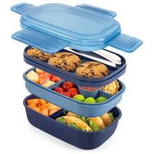 Caperci Stackable Bento Box For Adults, 55 Oz 3-Tier Lunch Box With Compartments, Built-In Utensil Set, Leakproof Lunch Container For Work - Multicolor - View 1