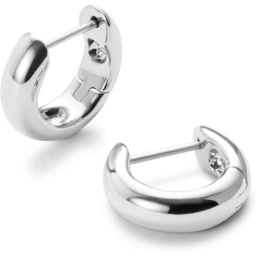Earrings For Women - Hypoallergenic Water-Resistant Tarnish-Free Chunky Earrings For Women - 14K Gold Plated & Silver Rhodium Plated Hoops - Small, Medium & Large Size - Silver-Small - 查看 1