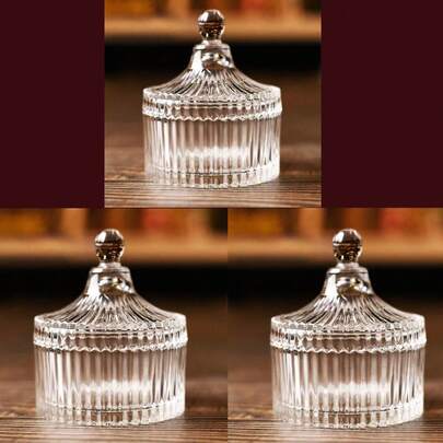1pc Glass Storage Jar With Lid, Crystal Glass Bowl, Jewelry Organizer Rack, Candle Holder, Gift, Wedding & Birthday Table Decor, Kitchen Supplies, Christmas Gift