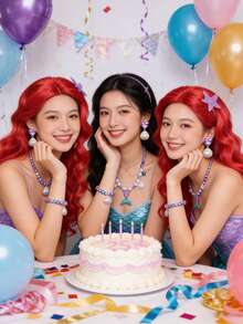 公主美人鱼尾巴套装，服装套装，尾巴项链，贝壳套装，非常适合角色扮演、复活节、生日、圣诞节礼物、派对和小礼物 - 彩色 - 查看 6