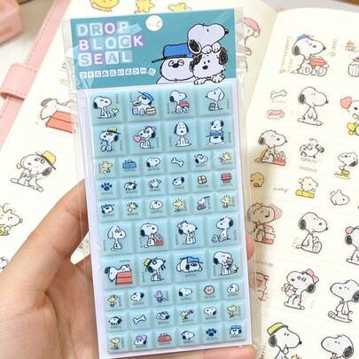 SNOOPY 1套/1张 新款高颜值可爱史努比瓷砖风格贴纸 可爱狗狗装饰贴纸 送给朋友和同学的完美生日礼物 学校礼物首选