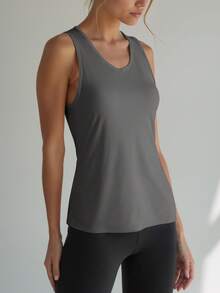Áo tank top thể thao nữ dây chéo, áo không tay tập luyện, áo chạy bộ và áo mặc thường ngày mùa hè. - Xám - Xem 3