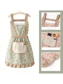 1pc Floral Decor Half Apron, Oil & Stain Resistant Princess Style Kitchen Apron - Multicolor - View 11