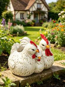 1个三只小鸡家庭花盆，树脂材质，鸡形花盆，适合户外花园，可爱动物造型，可种植多肉植物、盆栽植物、香草，装饰花园、庭院、农舍、家居，是送给植物爱好者的独特园艺礼物。 - 三隻雞花盆 - 查看 6