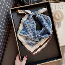 Blue Faux Silk Women's Square Scarf, Soft And Comfortable Silky Fabric, Suitable Dressing And Can Be Worn Casual Outings And Dates In All Seasons - 藍色 - 查看 5