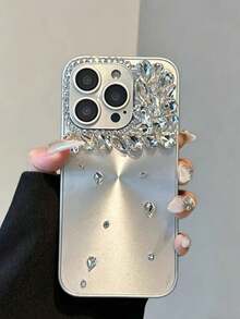 新款时尚高端CD极光图案水钻手工镶嵌钻PC全包防摔手机壳保护套，17系列 - 銀色 - 查看 1