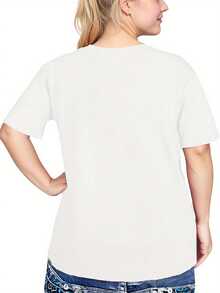 Plus Size - Plus Size - Breathe In Ocean, Enjoy Gentle Wind, Listen To Waves, And Relax Starfish Design-Shirt - Women'S Short Sleeve Round Neck Casual Top Beach Getaways - Comfortable And Airy Summer Tee - Present B - 白色 - 查看 2
