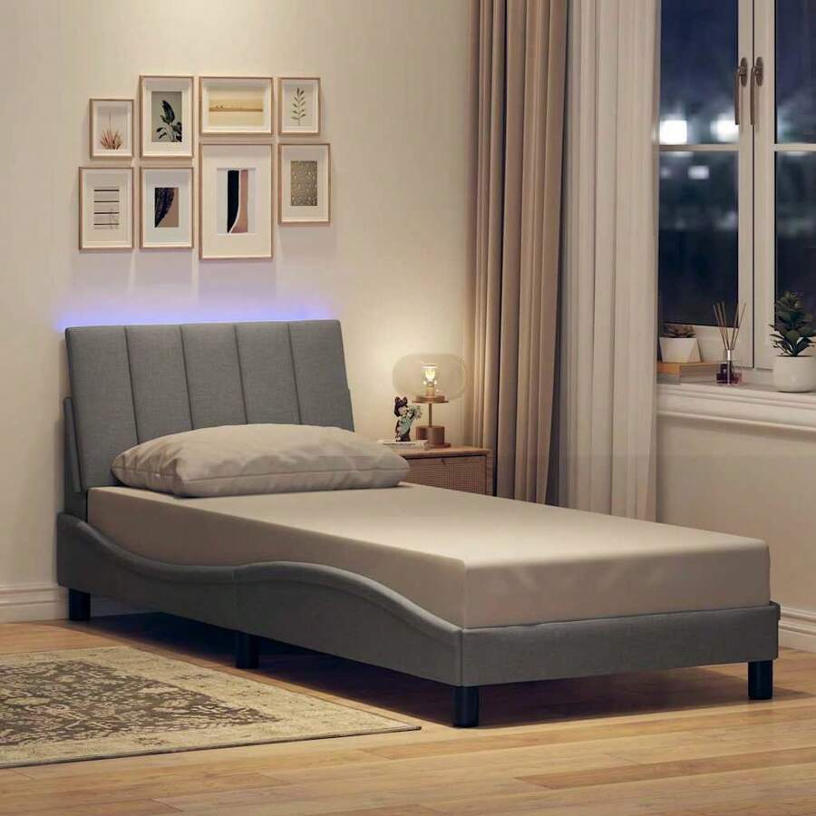 vidaXL Bettgestell ohne Matratze "Hanko" Hellgrau 90x190 cm Stoff - Gris - Voir 1