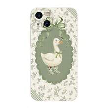 Capa para celular em TPU com estampa floral verde-clara e patos em estilo campestre, compatível com iPhone 17 Pro Max, 16, 15, 14, 13, 12, 11, 8, 7, XR, XS Max. Capa protetora completa, resistente a impactos, de alta qualidade, na cor branca. - branco antigo - Ver 3