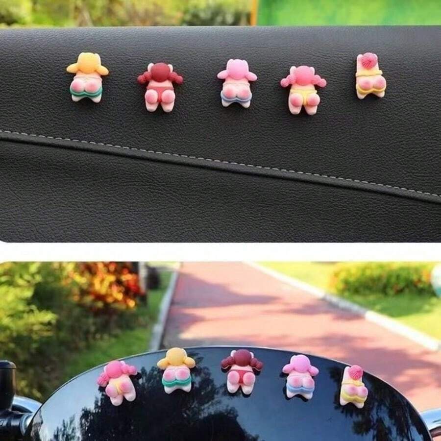 AD Cute Cartoon Rainbow Bear Car Dashboard Display Screen Decoration, Creative Automotive Interior Accessories, Computer Monitor Decor - Pink PP - View 1