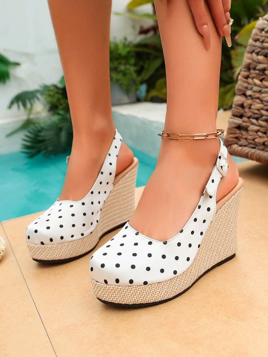 XfxfA Women's Polka Dot Wedge High Heel Sandals, Suitable For Parties/Home/Outings/Beach Walks And More - White - View 1