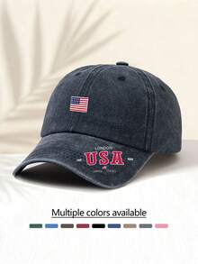 1 pieza Gorra de béisbol lavada de moda versátil y casual con estampado de "Bandera de LONDRES EE. UU.", artículo de estilo esencial, adecuado para todas las estaciones, gran regalo para familiares y amigos, playa, vacaciones - gorra lavada - Ver 13