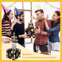 Birthday Cash Box, Surprise Pull-Out Money Gift Box With 50 Transparent Bags - A Fun Way To Give Birthday Gifts To Girls And Boys - 18 YEARS - View 3
