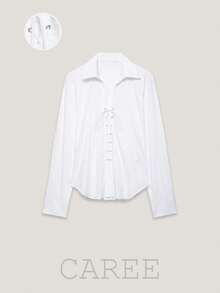 Women's French Style Tie Collar Blouse, Spring/Summer - White - View 1