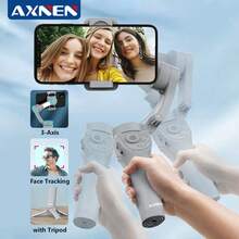 AXNEN HQ6 智能手机云台，三轴手持云台，可折叠便携，具备人脸/物体追踪、补光灯、变焦和防抖功能，兼容 和安卓手机 - 灰色 - 查看 2