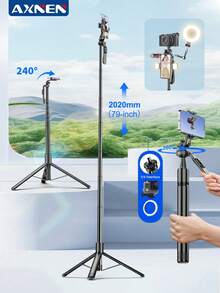 AXNEN Gậy selfie hợp kim nhôm siêu dài 2m (79 inch) - Chân đế xoay 360° cân bằng và ổn định, Chân đế điện thoại đa chức năng có thể kéo dài với điều khiển từ xa không dây, Tương thích với điện thoại iOS và Android, Dùng cho selfie, quay video, vlog, phát trực tiếp, C08 - màu đen - Xem 3
